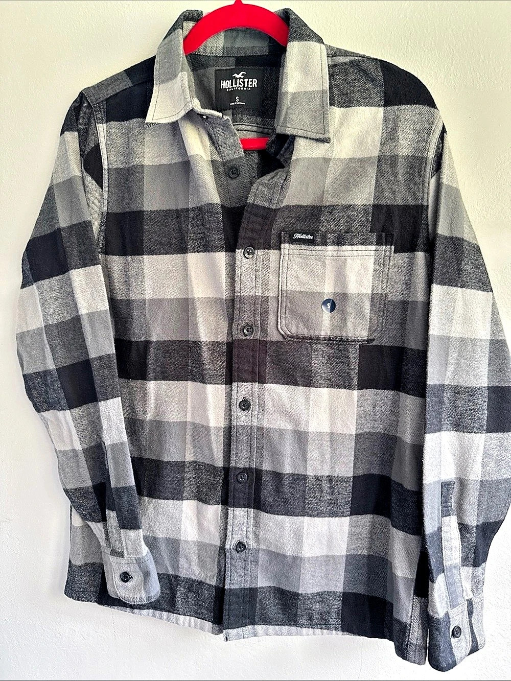Hollister Flannel Icon Shirt Plaid Cotton Shirt in Gray & Black Small Like New